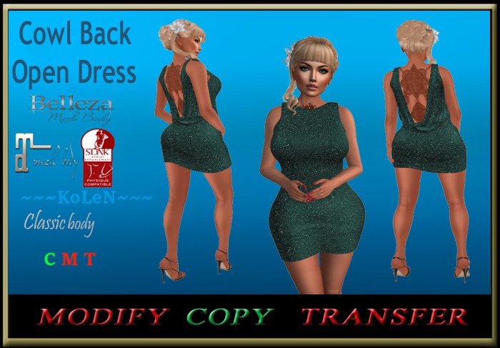 Cowl Back Open Dress Emerald