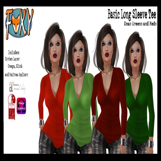 *Foxy - Long Sleeve Basic Tee - Xmas Colors* (boxed)
