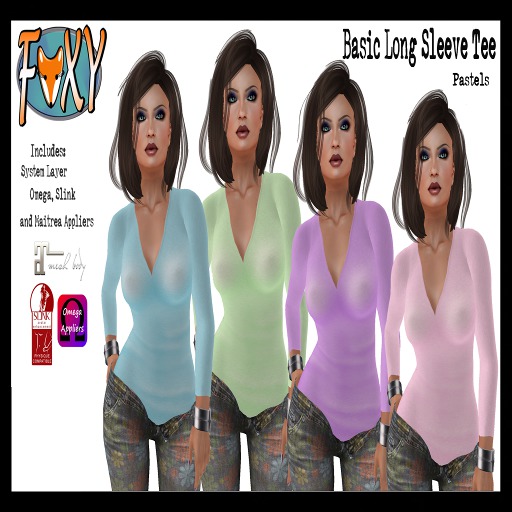 *Foxy - Long Sleeve Basic Tee - Pastel Colors (boxed)*