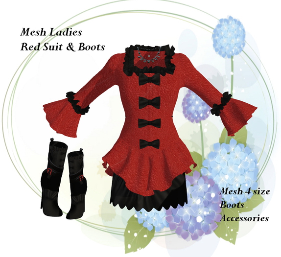 Mesh Laies Red Suit & Boots Box