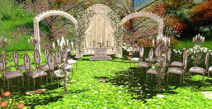Aphrodite Blooming Spring Wedding set complete- Includes wedding walk, ceremony altar for groom bride & minister, chairs
