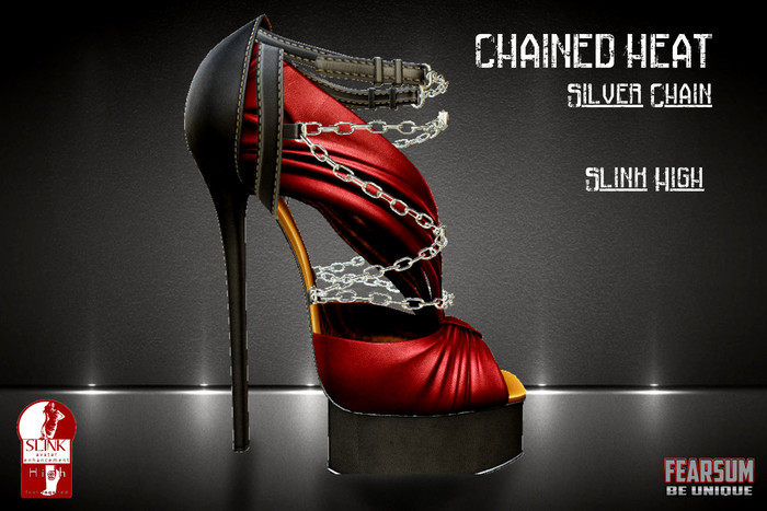 [F] Chained Heat Red Leather Silver Metal - Slink High
