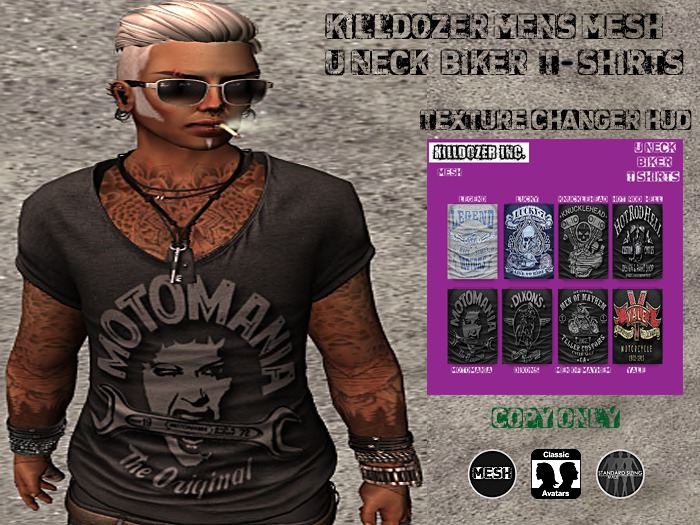 Killdozer Mens Mesh U-Neck Biker T-Shirts