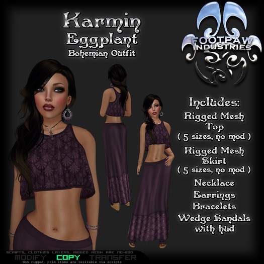 [FPI] Karmin Eggplant - Lovely Bohemian Riggged SKirt Outfit with Jewelry & Shoes