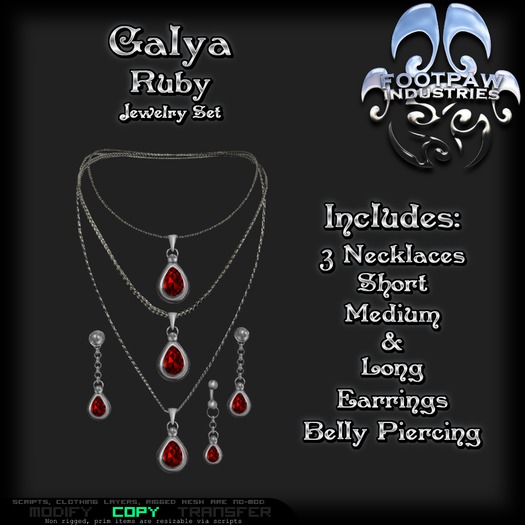 [FPI] Galya Ruby - Lovely Gemstone Jewelry Set - 3 necklaces, Earrings & Belly Piering