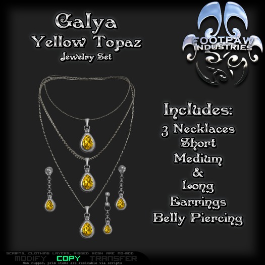 [FPI] Galya YellowTopaz - Lovely Gemstone Jewelry Set - 3 necklaces, Earrings & Belly Piering