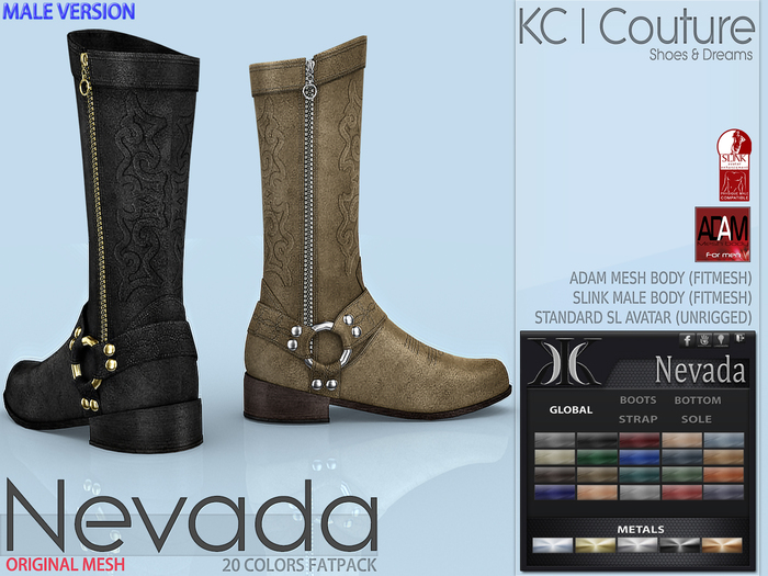 -KC- NEVADA MALE BOOTS - SLINK MALE, ADAM BODY, SL AVATAR