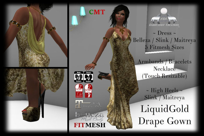 {DC}LiquidGold Drape Gown