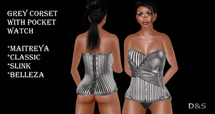 D&S design GREY Corset With Pocket Watch