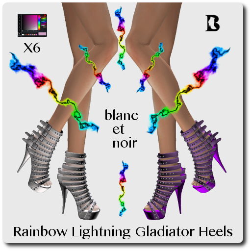 Rainbow Lightning Gladiator Heels with Feet & Effects