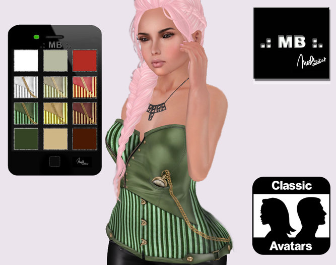 .: MB :. sexy Steampunk Corset Classic w/ Green Red colors HUD