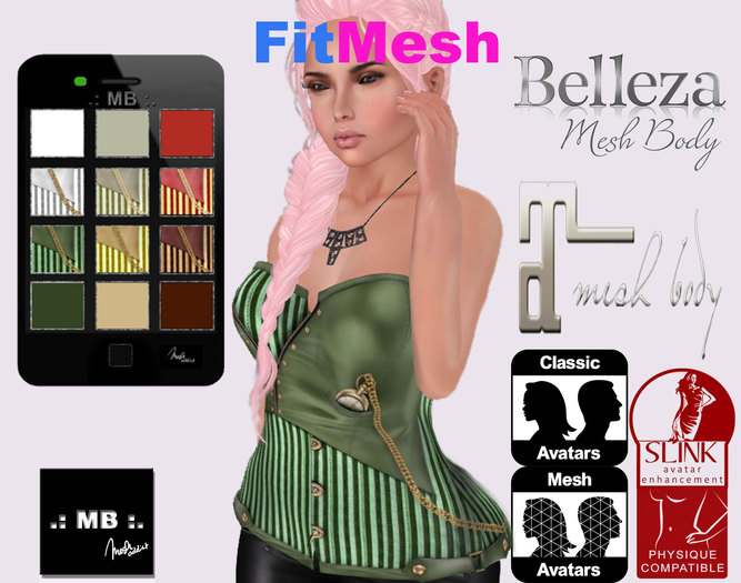 .: MB :. sexy Steampunk Corset Fitmesh  w/ Green - Red HUD