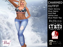 *BSASSY* CHARMED JEANS OUTFIT RED WHITE AND BLUE