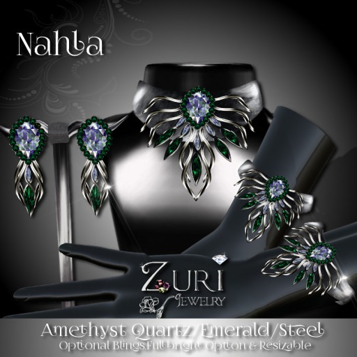 Zuri Rayna - Nahla Set-Amethyst Quartz/ Emerald/Steel