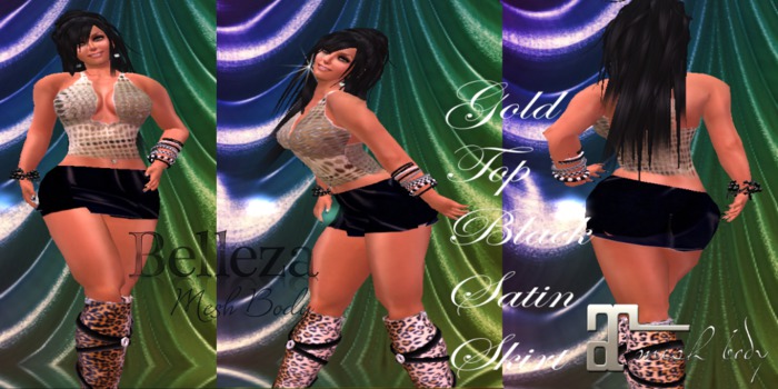 Gold Top and Black Satin Skirt w Maitreya & Belleza Appliers