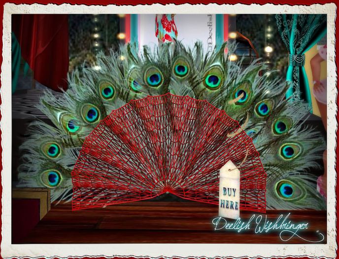 {DD} Lace Peacock Feather Wall Fan Simple Red 2LI
