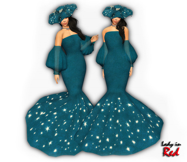 Lady in Red - RoseMarie (blue) - Gown Dress with Sleeves