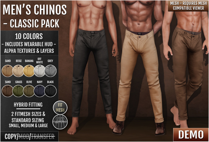 {COLD-ASH} DEMO MESH Mens CHINOS