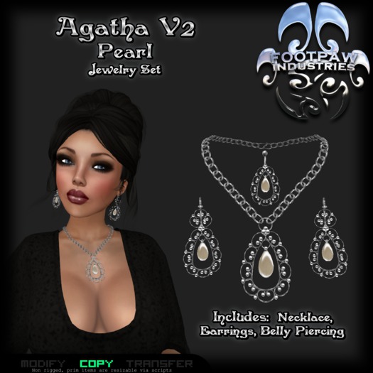 [FPI] Agatha V2 Pearl - Lovey Gemstone Jewelry Set with Necklace, Earrings & Belly Piercing