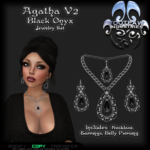 [FPI] Agatha V2 Black Onyx - Lovey Gemstone Jewelry Set with Necklace, Earrings & Belly Piercing