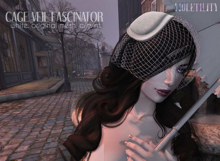 .:V:. Cage Veil Fascinator - White