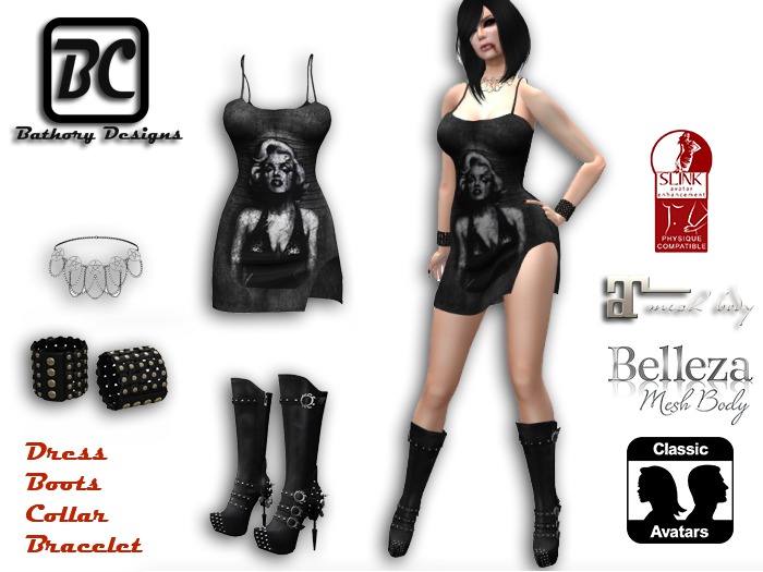 [Bathory DGS] - OUTFIT BLACK MARYLIN (BELLEZA VENUS, MAITREYA, SLINK,CLASSIC, STANDART)