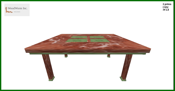 A dining table made of green & red marple. Only two prims!