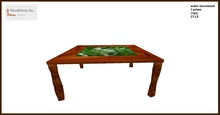 A wodden dining Table with a floating glass plate