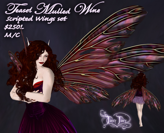 Teasel Mulled Wine Scripted Fairy Wings by Fancy Fairy