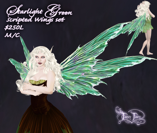 Starlight Green Scripted Fairy Wings by Fancy Fairy