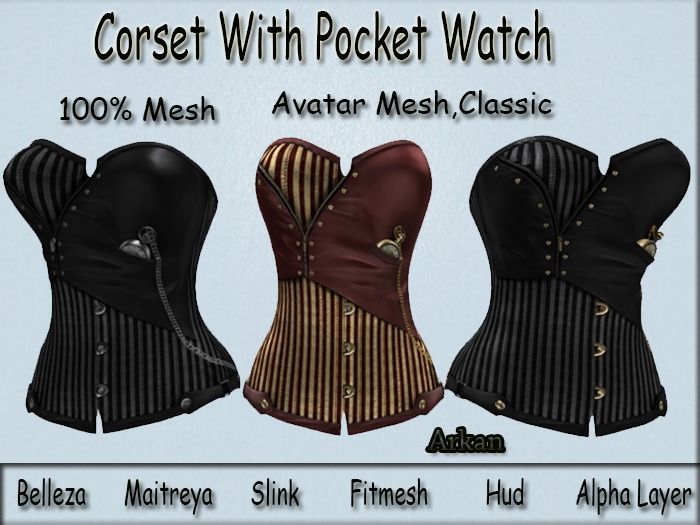 .::Arkan:: Steampunk Corset With Pocket Watch {3 Colors}