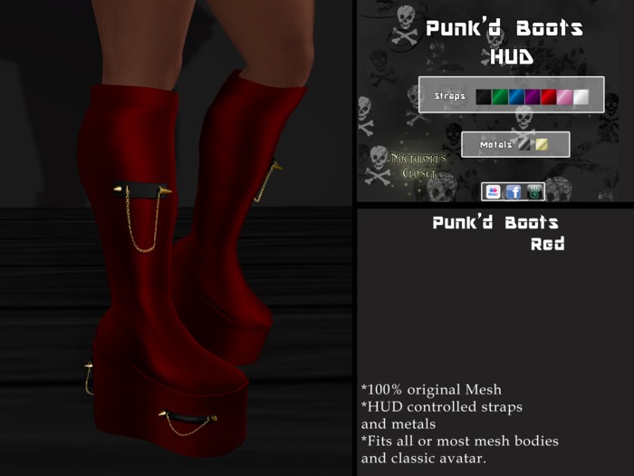 Nocturnia~Punk'd Boots {Red}
