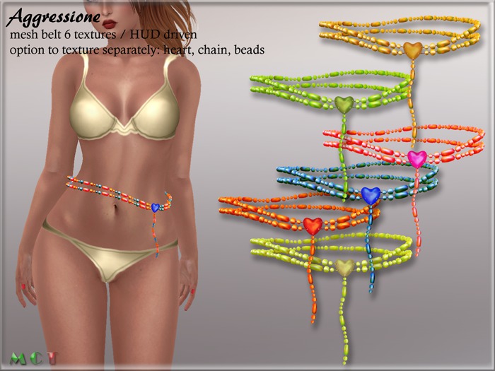 Aggressione Portia Beaded Belt Special 6 textures mesh with HUD