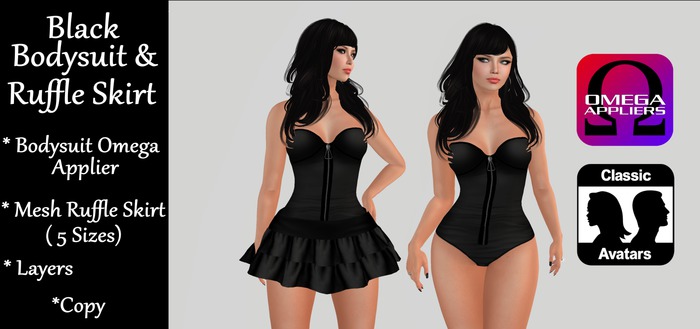 Black BodySuit & Mesh Skirt Ruffle