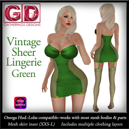 Gatherings Sheer Vintage Lingerie- Green (Tango and Omega)