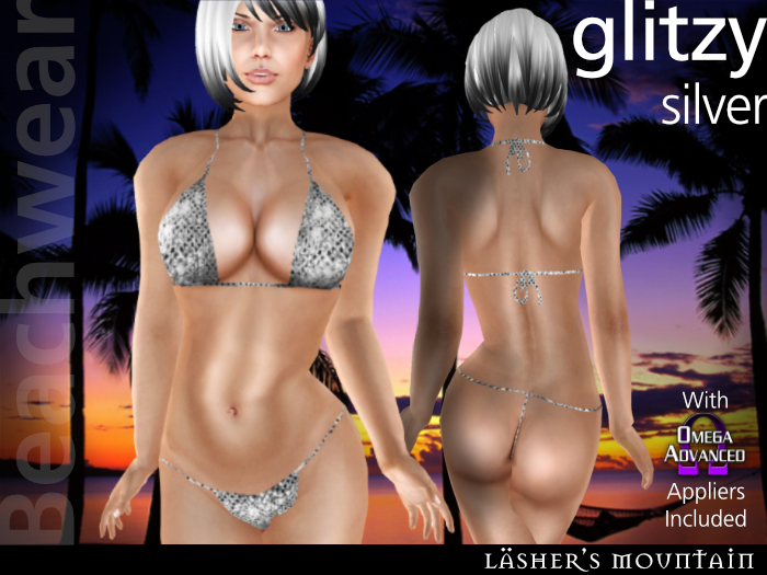 argent étincelant - sexy collant sequin micro bikini - avec applicateurs oméga et couches classiques