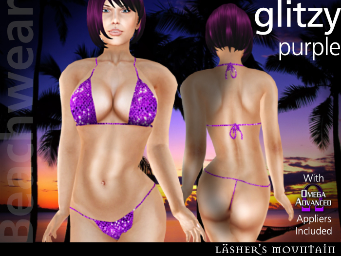 ostentoso púrpura - Sexy micro bikini ceñido - atractiva pegajosa micro bikini de lentejuelas - con aplicadores de 