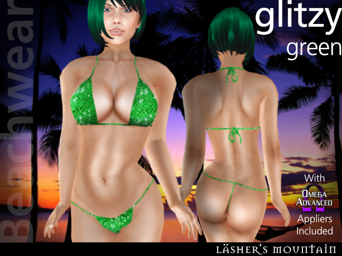 ostentoso verde - Sexy micro bikini ceñido - atractiva pegajosa micro bikini de lentejuelas - con aplicadores de 