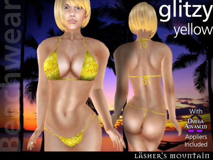 ostentoso amarillo - Sexy micro bikini ceñido - atractiva pegajosa micro bikini de lentejuelas - con aplicadores de 