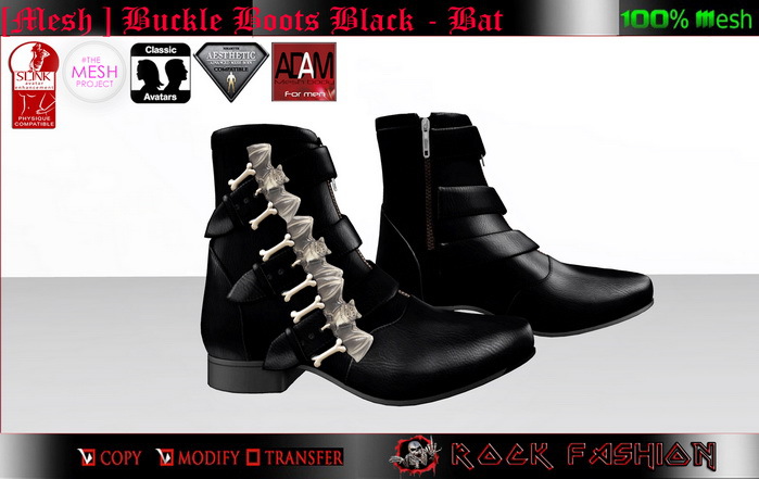 [Mesh ] Buckle Boots Black - Bat