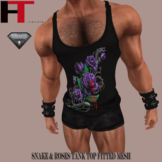(H-T) SNAKE & ROSES TANK TOP FITTED MESH BAG