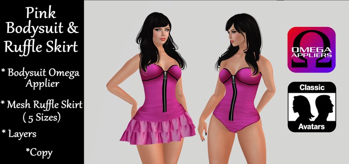 Pink BodySuit & Mesh Skirt Ruffle