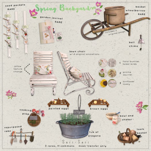 Sari-Sari - Spring Backyard - Basket Wheelbarrow RARE