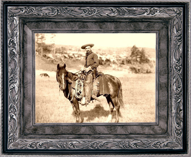Black and White Rancher on Horse Photo Western Cowboy Painting with frame