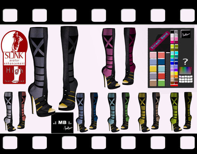 .: MB :. BLACK / multicolor  HUD Stretch open toe Boots [XXS-L]