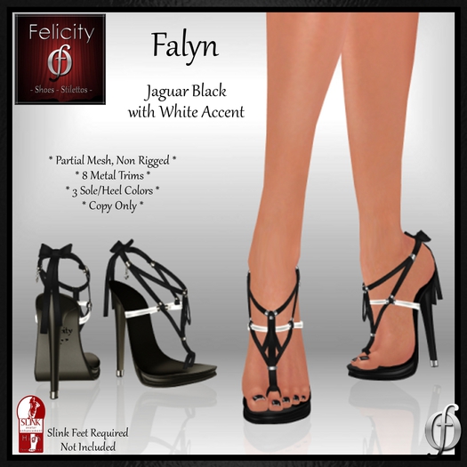 SALE! *Felicity* Falyn Stilettos Sandals - Black/White High Heel Shoes (8 Metal Trim, 3 Sole/Heel Colors) for Slink High