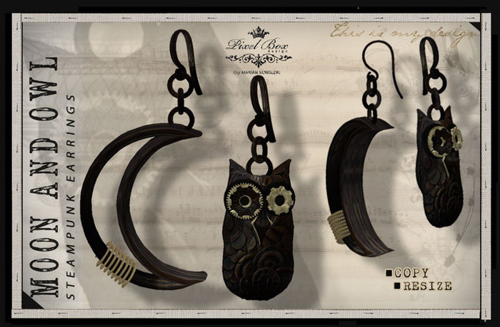 PIXEL BOX - Earrings Moon and Owl (b)