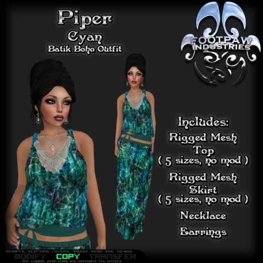 [FPI] Piper Cyan - Female Batik Bohemian Skirt Outfit with Necklace & Earrings