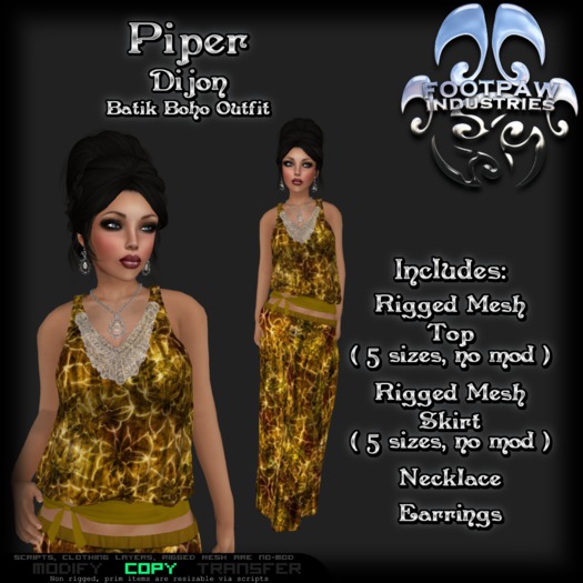 [FPI] Piper Dijon - Female Batik Bohemian Skirt Outfit with Necklace & Earrings