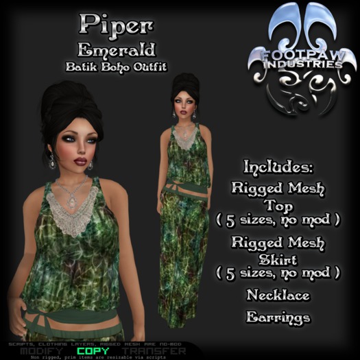 [FPI] Piper Emerald - Female Batik Bohemian Skirt Outfit with Necklace & Earrings